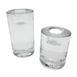 Recycled Glass Taper Candle Holders Made in Thailand Ice Glass Round Cylinder x2